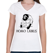 PRINTFASHION homo labilis - Női V-nyakú póló - Fehér női póló