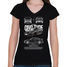 PRINTFASHION Honda TYPE R - Női V-nyakú póló - Fekete