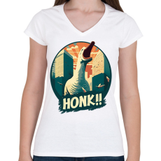 PRINTFASHION Honk! - Női V-nyakú póló - Fehér