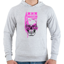 PRINTFASHION Hooligan Pink Skull - Férfi kapucnis pulóver - Sport szürke férfi pulóver, kardigán