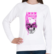 PRINTFASHION Hooligan Pink Skull - Női pulóver - Fehér női pulóver, kardigán