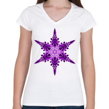 PRINTFASHION Hópehely mandala - lila - Női V-nyakú póló - Fehér női póló