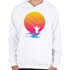 PRINTFASHION Horgász a naplementében - Gyerek kapucnis pulóver - Fehér