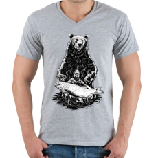 PRINTFASHION Horgász a pácban - Férfi V-nyakú póló - Sport szürke