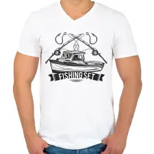 PRINTFASHION Horgász  - Férfi V-nyakú póló - Fehér férfi póló