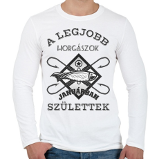 PRINTFASHION Horgász január - Férfi hosszú ujjú póló - Fehér