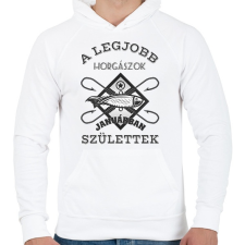 PRINTFASHION Horgász január - Férfi kapucnis pulóver - Fehér férfi pulóver, kardigán