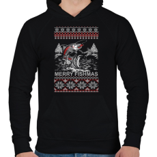 PRINTFASHION Horgász karácsony - Férfi kapucnis pulóver - Fekete