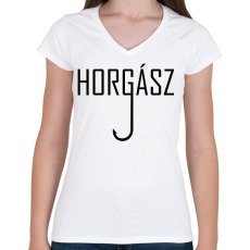 PRINTFASHION Horgász - Női V-nyakú póló - Fehér