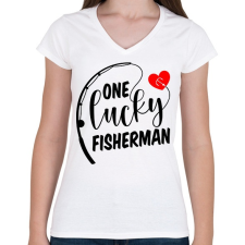 PRINTFASHION Horgász páros - egy szerencsés horgász - Női V-nyakú póló - Fehér női póló