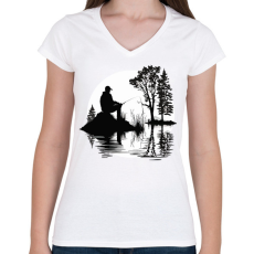 PRINTFASHION Horgász relax - Női V-nyakú póló - Fehér