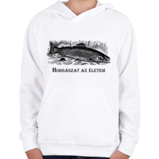 PRINTFASHION Horgászat az életem - Gyerek kapucnis pulóver - Fehér gyerek pulóver, kardigán