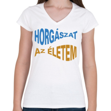 PRINTFASHION Horgászat az életem - halformában - Női V-nyakú póló - Fehér