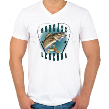 PRINTFASHION Horgászlegenda - Férfi V-nyakú póló - Fehér férfi póló
