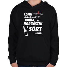 PRINTFASHION Horgászni & sört inni - Gyerek kapucnis pulóver - Fekete gyerek pulóver, kardigán