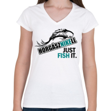 PRINTFASHION horgásznikell3 - Női V-nyakú póló - Fehér női póló