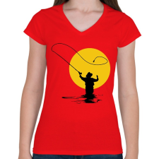 PRINTFASHION Horgászok ásza - Női V-nyakú póló - Piros női póló