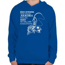 PRINTFASHION Horgászok fohásza - fehér - Gyerek kapucnis pulóver - Királykék gyerek pulóver, kardigán