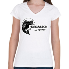 PRINTFASHION Horgászok ne zavarj - Női V-nyakú póló - Fehér női póló