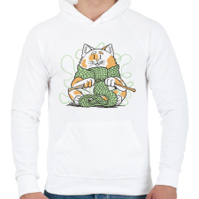 PRINTFASHION Horgoló macska - Férfi kapucnis pulóver - Fehér férfi pulóver, kardigán
