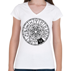 PRINTFASHION horoszkóp szűz fekete - Női V-nyakú póló - Fehér