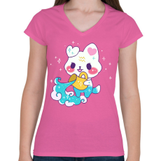 PRINTFASHION Horoszkóp-VÍZÖNTŐ - Női V-nyakú póló - Rózsaszín