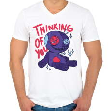 PRINTFASHION Horror figura - rád gondolok - Férfi V-nyakú póló - Fehér