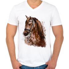 PRINTFASHION Horse - Férfi V-nyakú póló - Fehér férfi póló