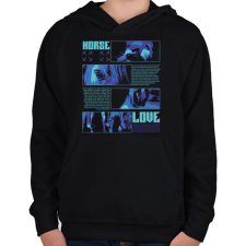 PRINTFASHION Horse Love - Gyerek kapucnis pulóver - Fekete gyerek pulóver, kardigán