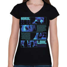 PRINTFASHION Horse Love - Női V-nyakú póló - Fekete női póló