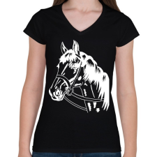 PRINTFASHION Horse - Női V-nyakú póló - Fekete női póló