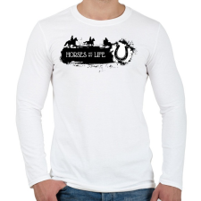 PRINTFASHION Horses are my life -  Fekete-fehér - Férfi hosszú ujjú póló - Fehér férfi póló
