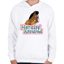 PRINTFASHION Horsin' around - Gyerek kapucnis pulóver - Fehér gyerek pulóver, kardigán