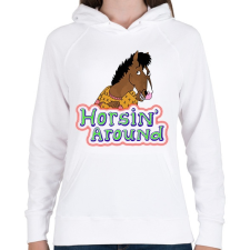 PRINTFASHION Horsin' around - Női kapucnis pulóver - Fehér női pulóver, kardigán