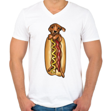 PRINTFASHION Hot dog - Férfi V-nyakú póló - Fehér férfi pulóver, kardigán