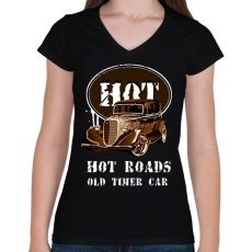 PRINTFASHION HOT ROADS - Női V-nyakú póló - Fekete