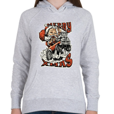 PRINTFASHION HOT ROD Mikulás - Női kapucnis pulóver - Sport szürke