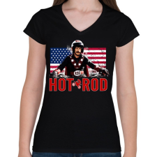 PRINTFASHION hot rod - Női V-nyakú póló - Fekete női póló