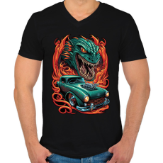 PRINTFASHION Hot Rod Retro autó sárkánnyal - Férfi V-nyakú póló - Fekete