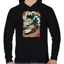 PRINTFASHION Hot Rod versenyautó hullámokkal - Férfi kapucnis pulóver - Fekete férfi pulóver, kardigán