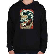 PRINTFASHION Hot Rod versenyautó hullámokkal - Gyerek kapucnis pulóver - Fekete