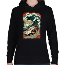 PRINTFASHION Hot Rod versenyautó hullámokkal - Női kapucnis pulóver - Fekete női pulóver, kardigán