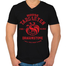 PRINTFASHION House Targaryen - Férfi V-nyakú póló - Fekete férfi póló