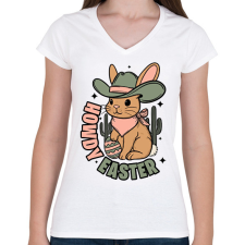 PRINTFASHION Howdy Easter - Női V-nyakú póló - Fehér női póló