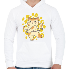 PRINTFASHION Hulahoppos cica - Férfi kapucnis pulóver - Fehér férfi pulóver, kardigán