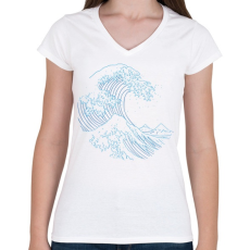 PRINTFASHION Hullám - Női V-nyakú póló - Fehér