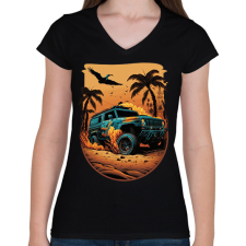 PRINTFASHION HUMMER Hod Rod Beach - Női V-nyakú póló - Fekete női póló