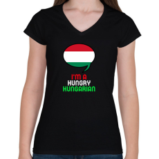 PRINTFASHION HUNGRY - Női V-nyakú póló - Fekete