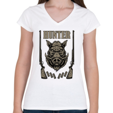 PRINTFASHION Hunter - Női V-nyakú póló - Fehér