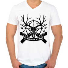 PRINTFASHION Hunting  - Férfi V-nyakú póló - Fehér férfi póló